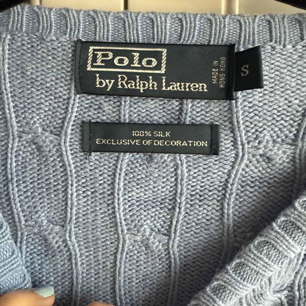 Ralph Lauren Men's Sky Blue Cable Knit Sweater all silk sz S vintage - Picture 3 of 4